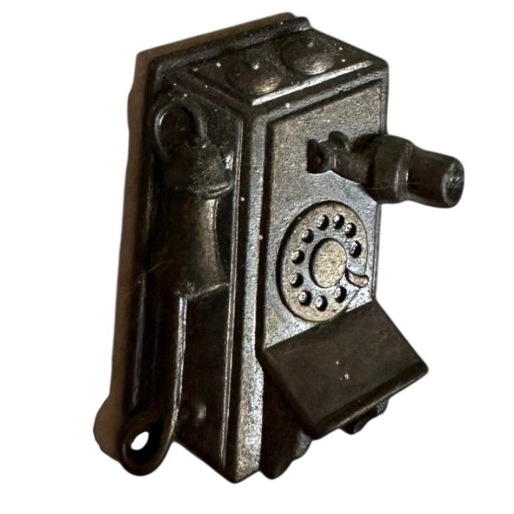 Vintage Style Miniature Rotary Wall Phone Magnet Antique Bronze Tone Retro Decor
